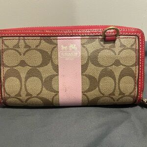 Coach Pink and Brown Signature Wallet